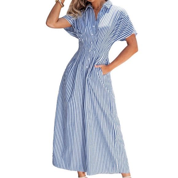 Cupshe Pants - Blue Stripe Button-Front jumpsuit